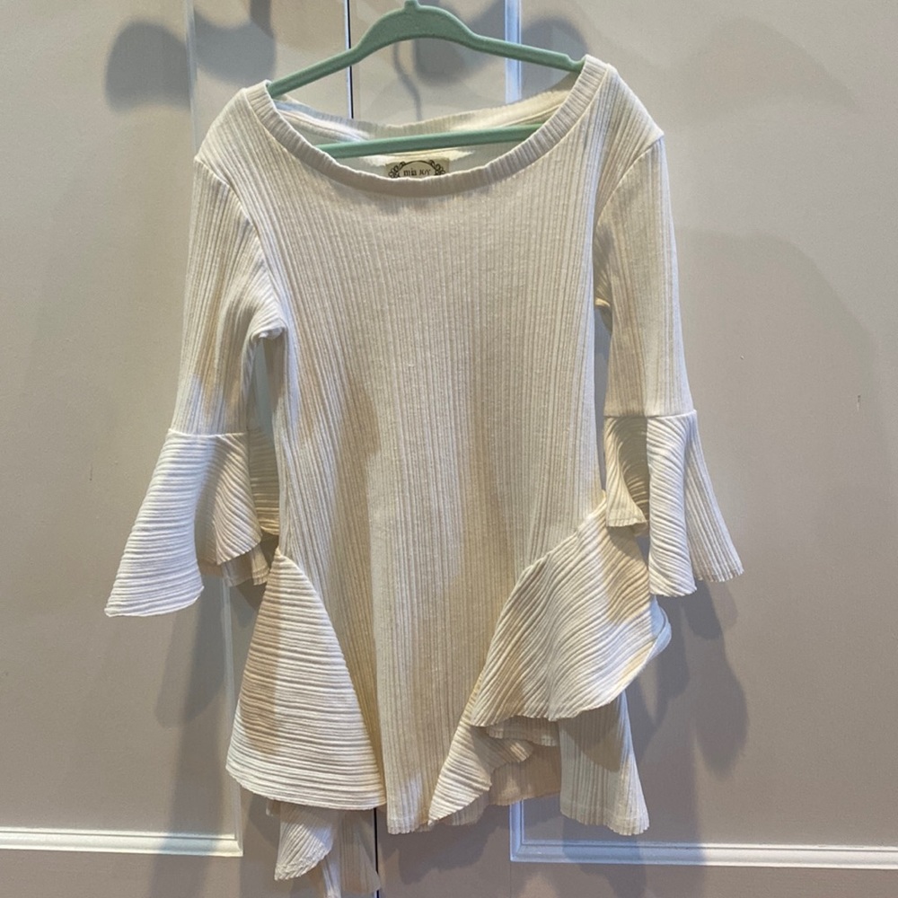 Joyfolie little girls long sleave dress in cream